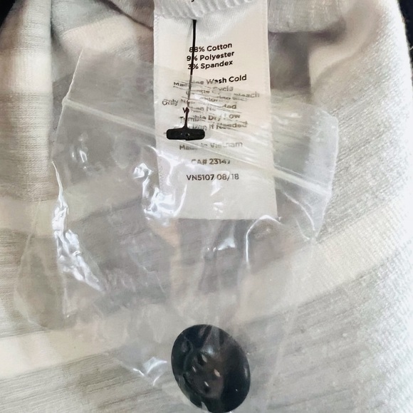 T by Talbots Yellow Black Gray & White Striped Top with Button Side Hem PL NWOT - Picture 6 of 9